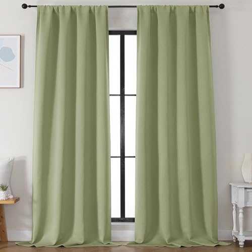 Ava Sage Green Blackout Curtains 96 Inches Long for Living Room (Sage Green / 50"W x 96"L (Pack of 2))