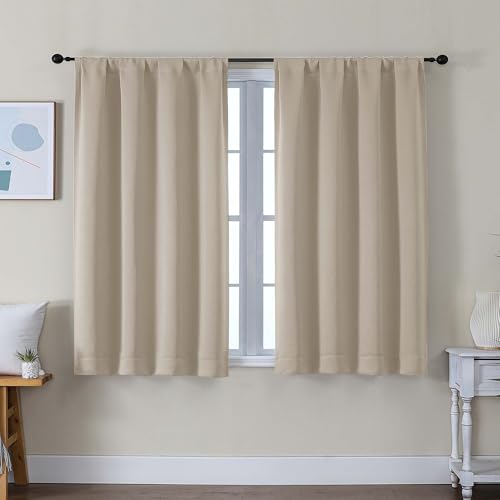 Ava Biscotti Beige Short Blackout Curtains for Bedroom 45 Inches Long 2 Panels Set (Biscotti Beige / 40"W x 45"L (Pack of 2))