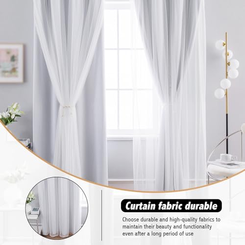 Double Layer Blackout Curtains 2 Panels (Greyish White / 35"W x 63"L (Pack of 2))