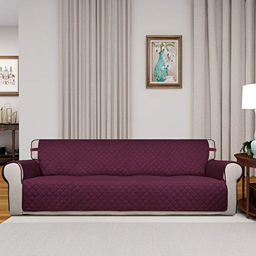 Reversible Quilted Couch Covers for Dogs Sofa Cover 4 Seater 88" (XX-Large / Wine/Beige)