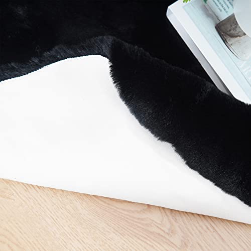 Ultra Soft Faux Rabbit Fur Rug (Black / 2' x 5'11" (Rectangular))
