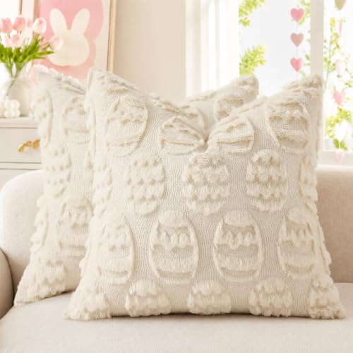 Beige Faux Fur Egg Throw Pillow Covers 20x20 Set of 2 (20" x 20" (Pack of 2) / Eggs Beige)