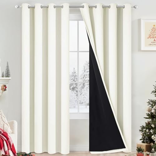 Cream 100% Blackout Curtains 84 Inches Long for Bedroom 52" Wide (52"W x 84"L (Pack of 2) / Cream)