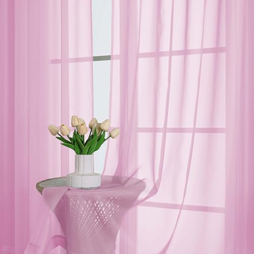 Light Pink Sheer Curtains 72 Inches Long 2 Panels Set (Light Pink / 59"W x 72"L (Pack of 2))