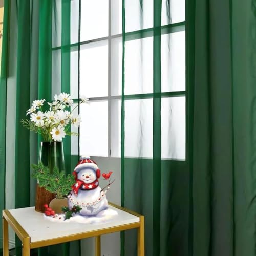 Foliage Green Sheer Curtains 4 Panels Rod Pocket Semi (Foliage Green / 52"W x 72"L (Pack of 4))
