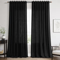 Black Linen Curtains 90 Inches Long for Living Room Back Tab and Rod Pocket Semi Sheer Privacy Curtains Simple Modern Cotton Textured Curtain for Bedroom 70x90 (70"W x 90"L (Pack of 2) / Black)