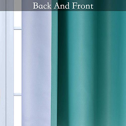 Teal to Grey White Ombre Room Darkening Curtains 96 Inch (52"W x 96"L (Pack of 2) / Teal to Grayish White)