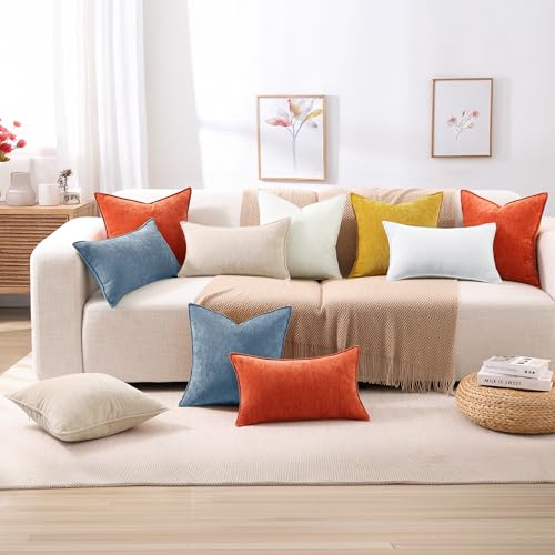 Chenille Blue Grey Velvet Throw Pillow Covers 12x20 Set of 2 (Blue Grey / 20" x 12" (Pack of 2))