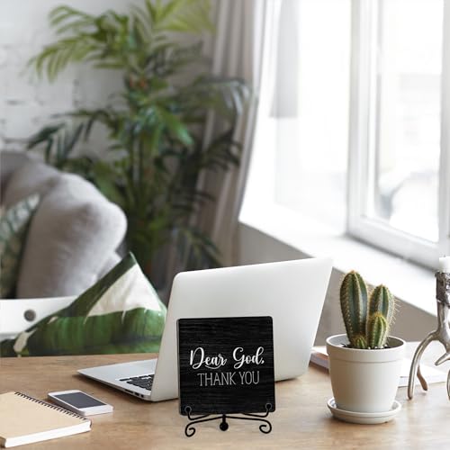 Modern Farmhouse Decor (Dear God (Black-03) / Wooden Sign with Iron Stand)