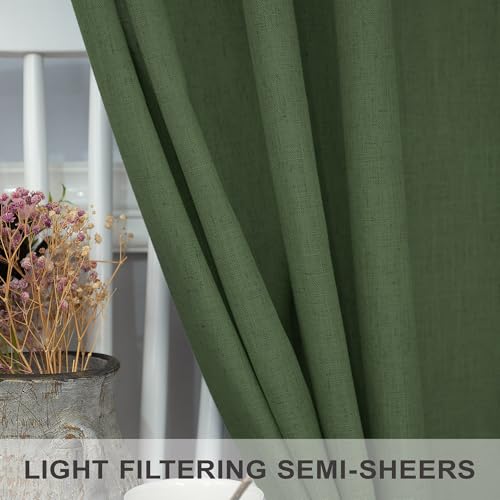 Olive Green Curtains 96 Inches 8 FT Long for Living Room 2 Panels Back Tab Pocket Drape Thick Sheer Linen Cotton Modern Rustic Trendy Earthy Army Moss Green Curtain for Bedroom Farm House Decor (52"W x 96"L (Pack of 2) / Olive Green)
