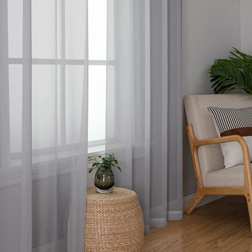Sheer Light Grey Curtains 90 inches Long 2 Panels (Light Grey / 42"W x 90"L (Pack of 2))