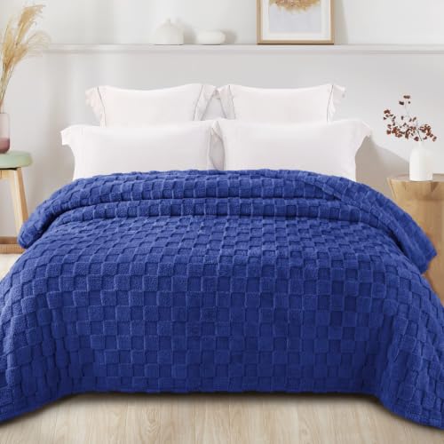 3D Checkered Fleece Twin Blanket for Bed (Cobalt Blue / Twin (60"x80"))