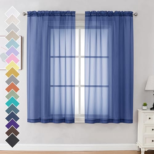 Royal Blue Sheer Curtains 63 Inches Long 2 Panels (Royal Blue / 42"W x 63"L (Pack of 2))