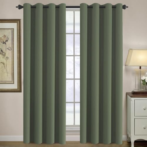 Blackout Curtain for Living Room Thermal Insulated Window Treatment Curtain Extra Long 90 inch Length Energy Saving Solid Grommet Top Blackout Drape (52"W x 90"L (Pack of 1) / Bronze Green)