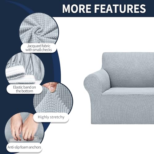 2026 New Stretch Chair Sofa Slipcovers Couch Cover for 1 Seater Furniture Protector Sofa Covers with Elastic Bottom Jacquard Fabric Small Checks for Pets (Silver / Chair)