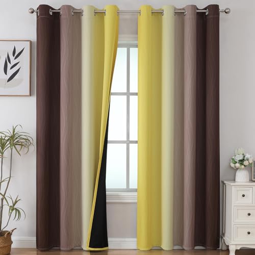 Brown and Yellow Blackout Curtains 52Wx96L Inch 2 Panels (Brown and Yellow / 52"W x 96"L (Pack of 2))