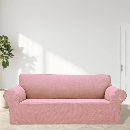 2026 New Stretch Oversized Sofa Slipcovers Couch Sofa Cover for 4 Seater Furniture Protector Covers with Elastic Bottom Jacquard Fabric Small Checks for Pets (Dusty Pink / Oversized Sofa)