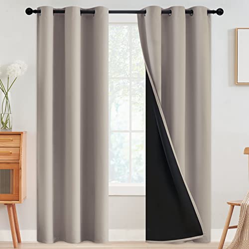 Natural 100% Blackout Curtains Room Darkening Living Room 84L (Natural / 42"W x 84"L (Pack of 2))