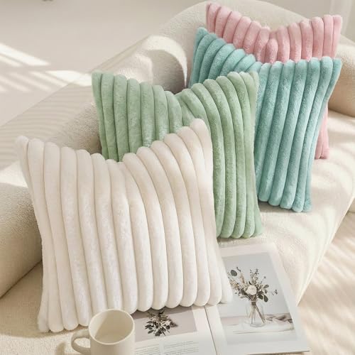 Fall Faux Fur Throw Pillow Covers 24x24 Set of 2 Aqua (Aqua / 24" x 24" (Pack of 2))