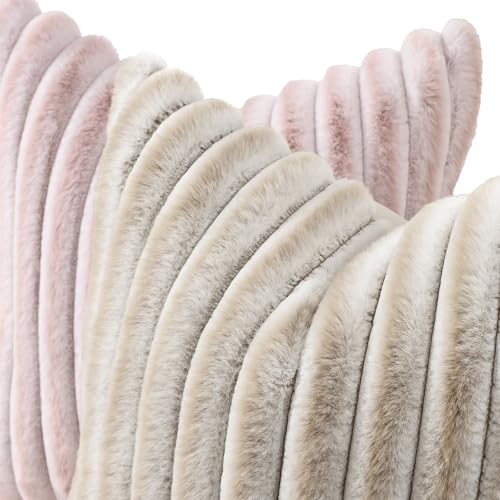 Fall Faux Fur Throw Pillow Covers 22x22 Set of 2 Beige White (Beige White / 22" x 22" (Pack of 2))