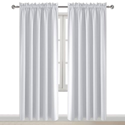 White Room Darkening Curtains for Bedroom (Greyish White / 60"W x 84"L (Pack of 2))