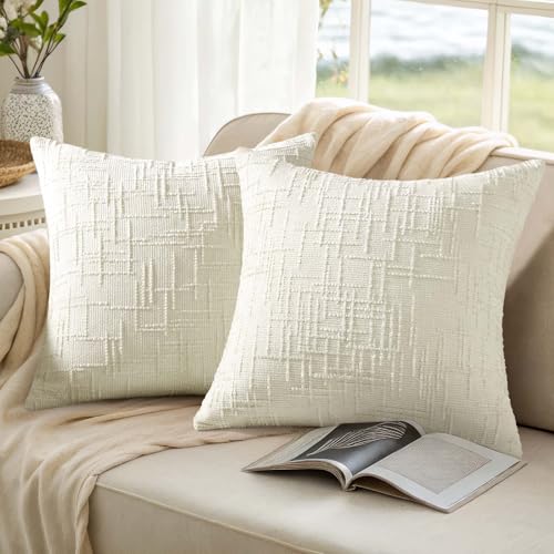 Textured Chenille Throw Pillow Covers 26x26 Set of 2 Cream White (Cream White / 26" x 26" (Pack of 2))