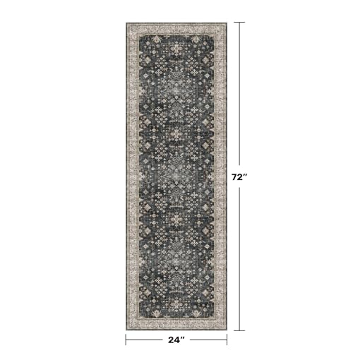 Black Boho Washable 2x6 Runner Rugs for Hallway Kitchen Bedroom Beside Laundry Room Bathroom Rug (2' x 6' (Runner) / Ashen / Multi)