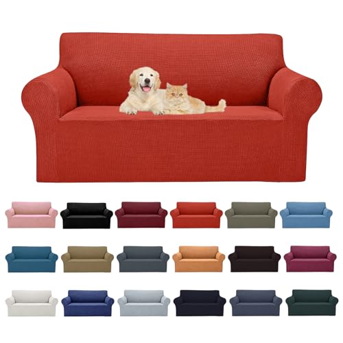 2026 New Stretch Loveseat Sofa Slipcovers Couch Cover for 2 Cushion Furniture Protector Sofa Covers with Elastic Bottom Jacquard Fabric Small Checks for Pets (Pureed Pumpkin / Loveseat)