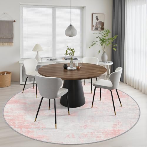 Round Area Rug Living Room (Pink White / 6' (Round))