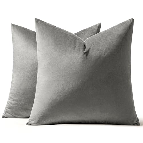 Velvet Throw Pillow Covers 22x22 Inch Pack of 2 Grey (22" x 22" (Pack of 2) / Grey)
