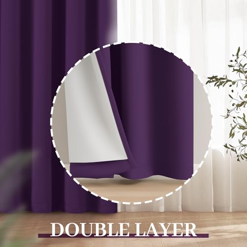 100% Blackout Curtains 52x84 inch Long Purple Window Drapes (Purple / 52"W x 84"L (Pack of 2))