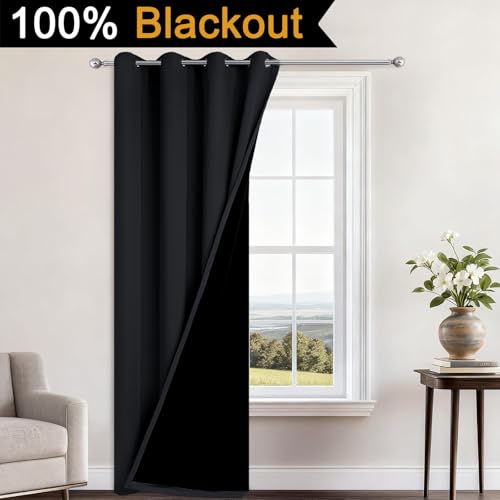 Black Blackout Curtains 96 Inches Long for Bedroom 52" Wide 1 Panel (52"W x 96"L (Pack of 1) / Black)