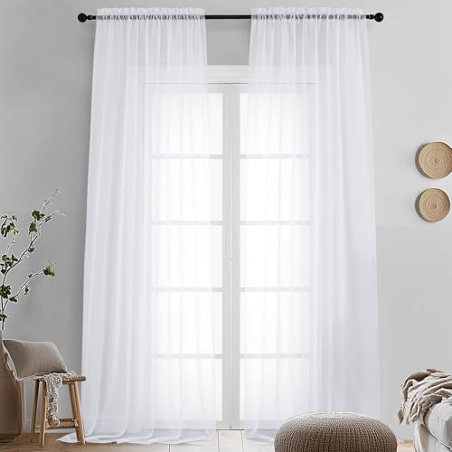 Sheer White Curtains 108" Inch Length 2 Panels Set (White / 42"W x 108"L (Pack of 2))