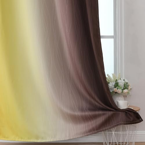 Brown and Yellow Blackout Curtains 52Wx63L Inch 2 Panels (Brown and Yellow / 52"W x 63"L (Pack of 2))