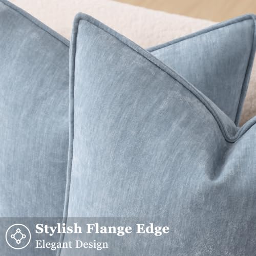 Chenille Light Blue Velvet Throw Pillow Covers 22x22 Set of 2 (Light Blue / 22" x 22" (Pack of 2))
