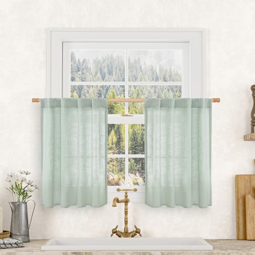 Short Window Linen Curtains 36 Inch Length 2 Panels (Light Sage / 34"W x 36"L (Pack of 2))