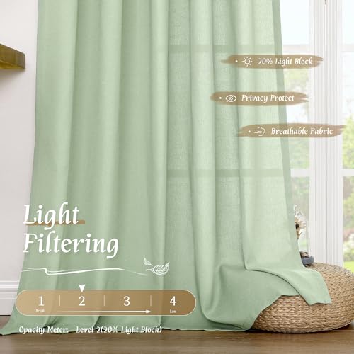 Light Green 48 Inch Length Linen Curtains for Loft Room 2 Panels (42"W x 48"L (Pack of 2) / Rod Pocket - Light Green)