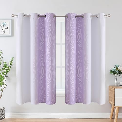 Lilac and Greyish White Ombre Blackout Curtains for Bedroom 63 Inch Long (Lilac and Greyish White / 42"W x 63"L (Pack of 2))