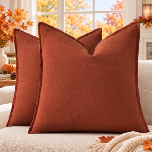 Fall Rust Linen Throw Pillow Covers 18x18 Set of 2 (Rust / 18" x 18" (Pack of 2))