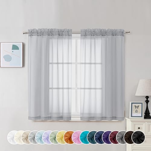 Light Grey Sheer Curtains 45 Inch Long 2 Panels (Light Grey / 42"W x 45"L (Pack of 2))