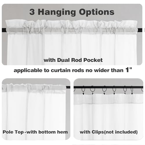 White Sheer Curtains 78 Inches Long 2 Panels Set for Living Room (White / 52"W x 78"L (Pack of 2))
