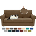 4 Piece Stretch Sofa Cover (71"-91"(3 Cushions) / Brown)