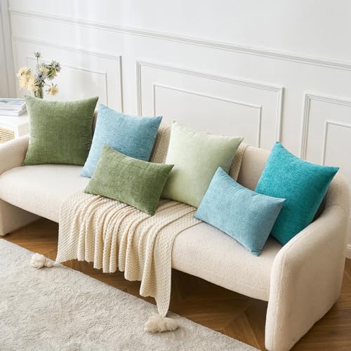 Soft Chenille Euro Throw Pillow Covers Teal 22x22 Inch Pack of 2 (22" x 22" (Pack of 2) / Teal)
