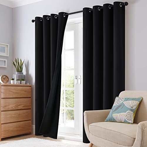Black 100% Blackout Curtains Room Darkening Living Room 84 Inch (Black / 38"W x 84"L (Pack of 2))