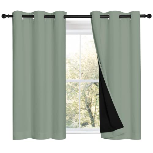 Greyish Green 100% Blackout Curtains 45 inches Long (Greyish Green / 42"W x 45"L (Pack of 2))