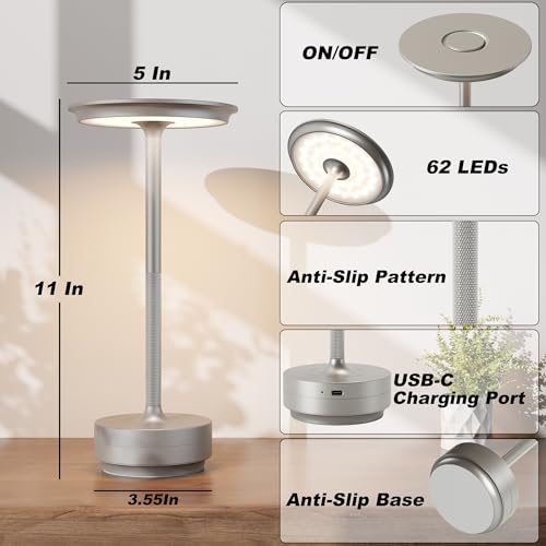 2 Pack Rechargeable Cordless Table Lamp (Silver-2)