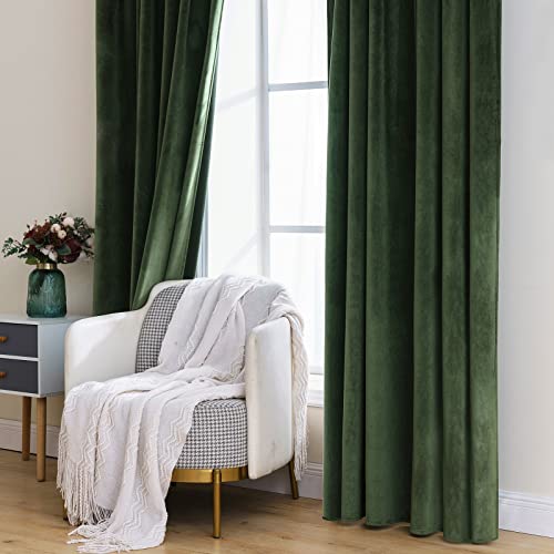 Velvet Curtains 52x90 inches 2 Panels Olive Green Blackout Curtains (Olive Green / 52"W x 90"L (Pack of 2))