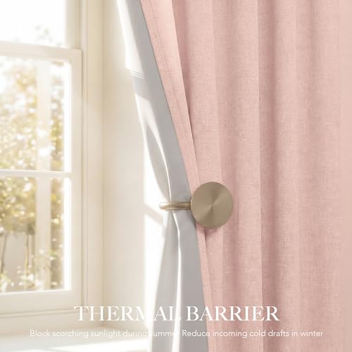 Pink 100%Blackout Linen Curtains for Girl's Room W52 x L84 (Pink / 52"W x 84"L (Pack of 2))