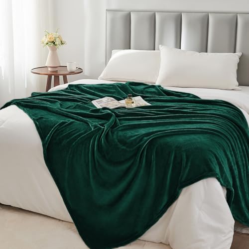 Fleece Blanket Soft Plush Queen Bed Blanket Forest Green 90"x90" (Forest Green / Queen(90"x90"))