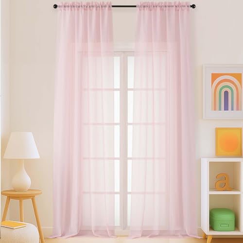 Blush Pink Sheer Curtains for Windows 108 inches Long 2 Panels Set (42"W x 108"L (Pack of 2) / Blush Pink)